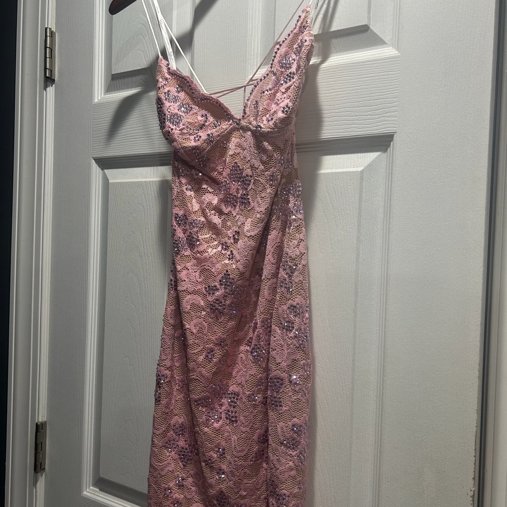 Pink Lace and Crystal cocktail dress